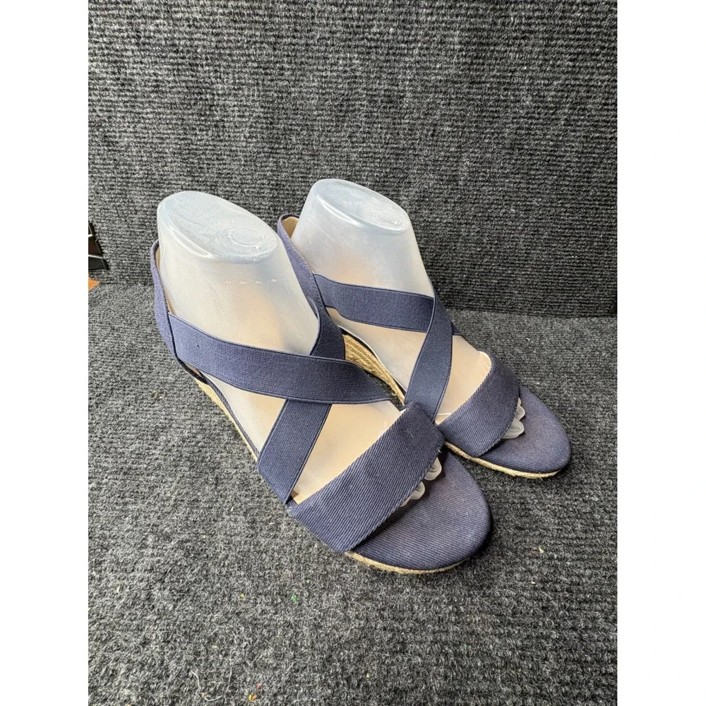 LifeStride Siesta Str Navy Blue Espadrille Wedge Sandals Womens 9M Comfort Flex